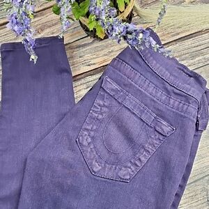 TRUE RELIGION CASEY EGGPLANT LOW-RISE SKINNY JEANS